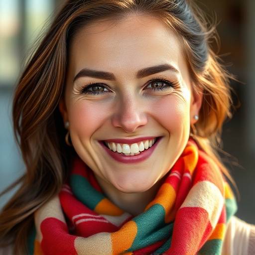 Portrait de Sophie Martin, formatrice en gestion du stress et confiance en soi, avec un sourire chaleureux et portant un foulard coloré.